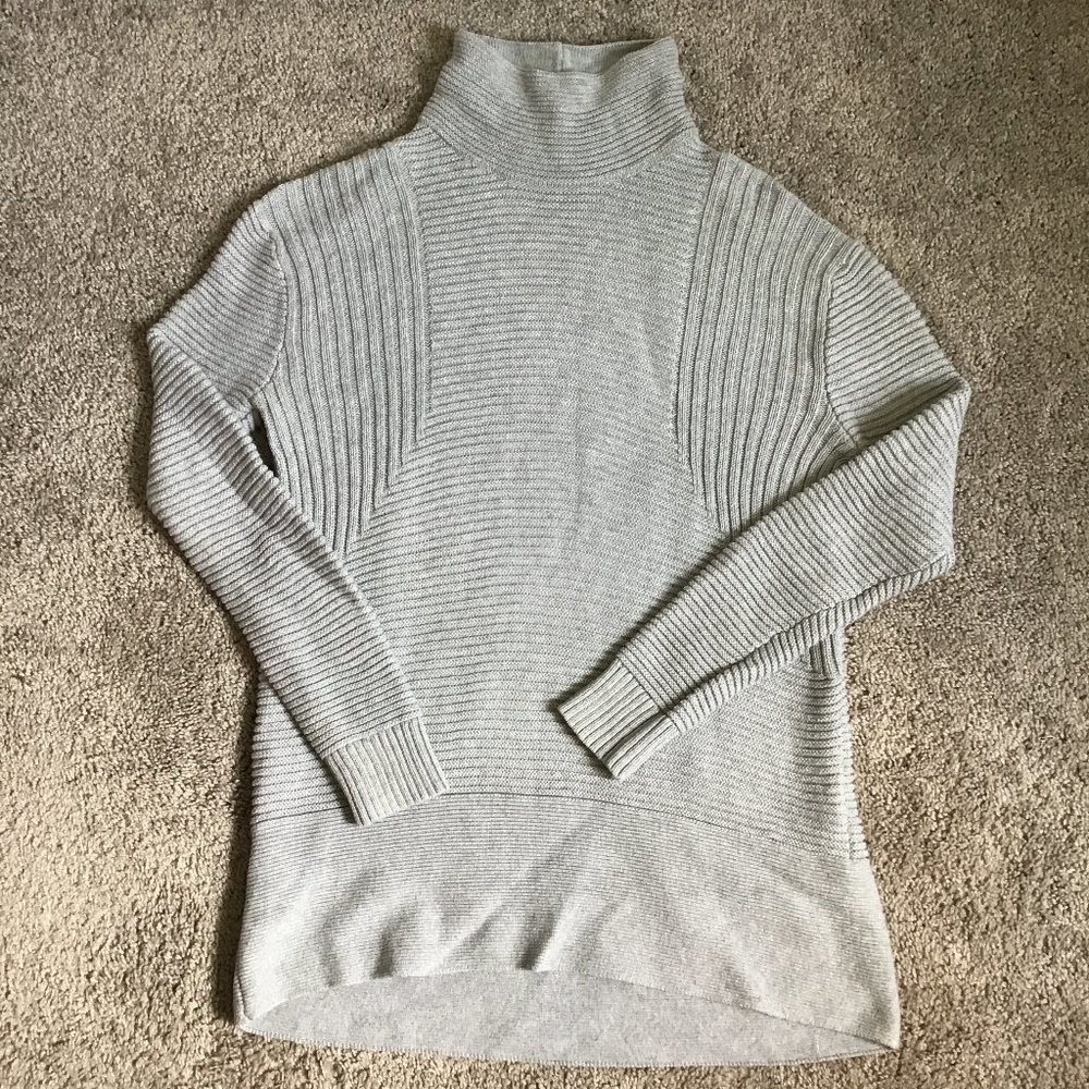 Gray Vince Camuto Funnel Neck Sweater with Ribbed Knit Details